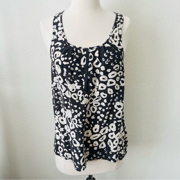 Madewell Eliot black ivory spot print racerback silk henley snap button tank top - Picture 1 of 7